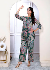 Multi Color Cotton Paisley Printed Kurta With Pant