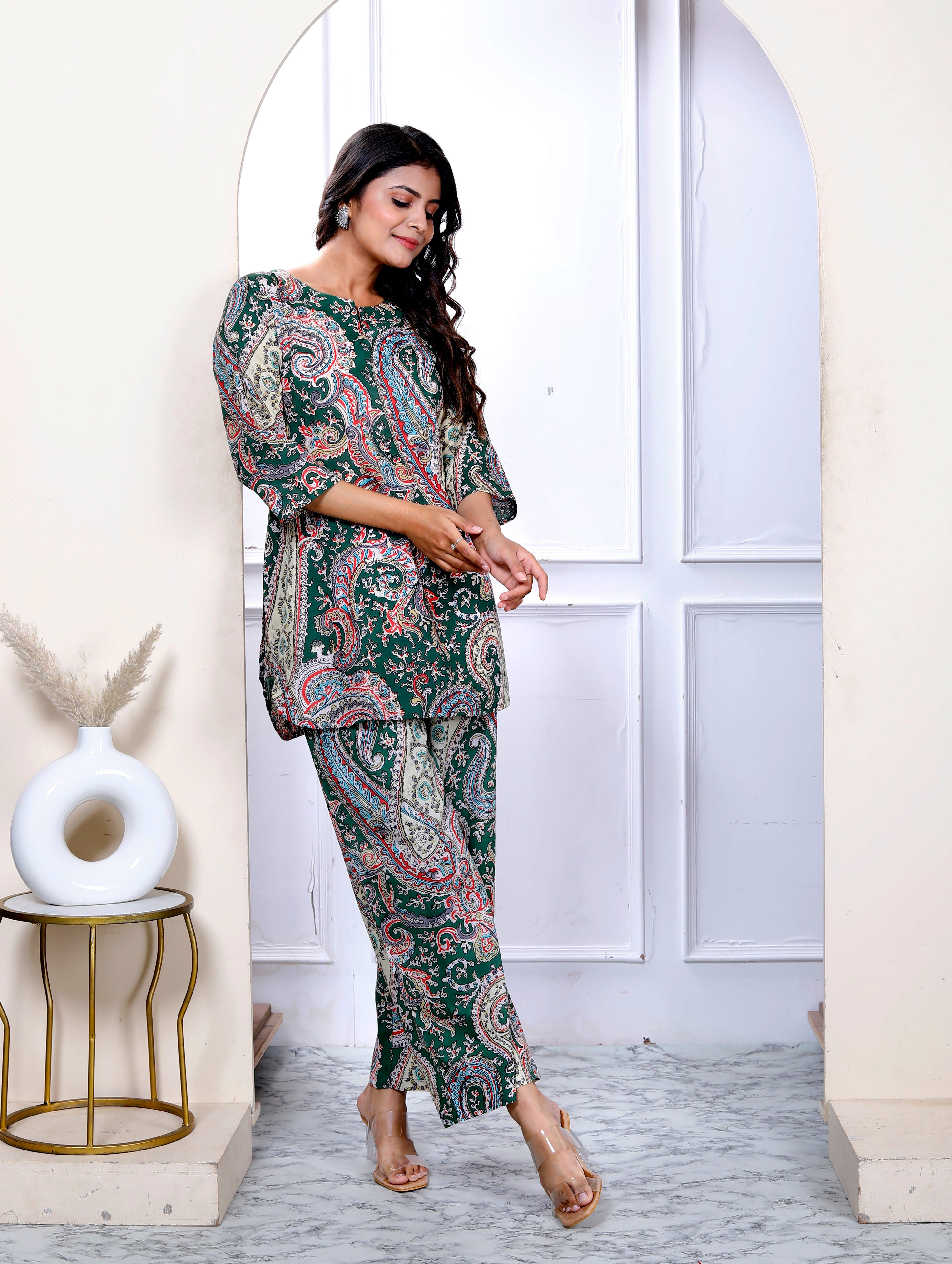 Multi Color Cotton Paisley Printed Kurta With Pant