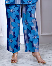 Navy Blue Cotton Cambric Floral Print Kurta With Pant