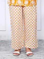 Mustard Cotton Botanical Printed Kurta With Pant