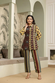 Deep Mustard Crepe Co-ord Set with Mirror Embroidery