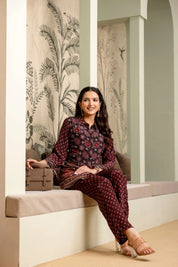 Black & Red Crepe Co-ord Set with Mirror Embroidery