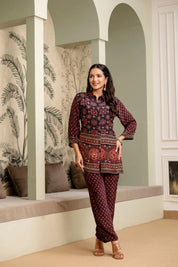 Black & Red Crepe Co-ord Set with Mirror Embroidery