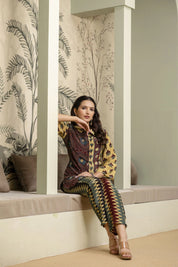 Deep Mustard Crepe Co-ord Set with Mirror Embroidery