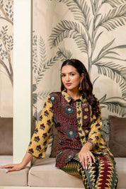 Deep Mustard Crepe Co-ord Set with Mirror Embroidery