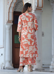 Peach Floral Printed Cotton Co-ord Set