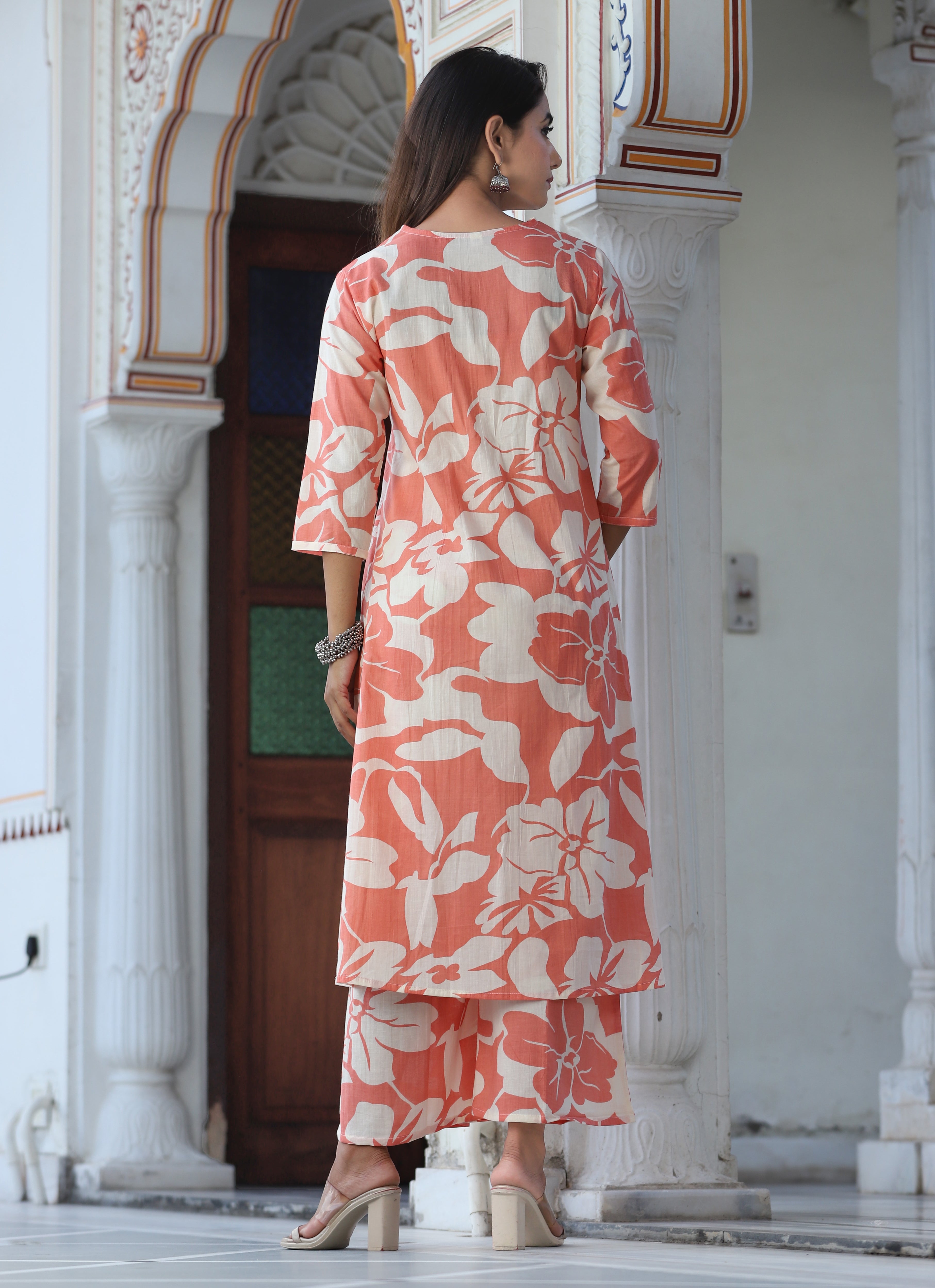 Peach Floral Printed Cotton Co-ord Set