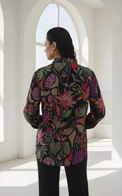 Multicolour Black Base Botanical Print Crepe Shirt