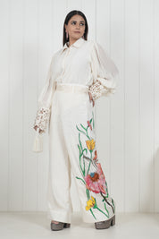 Embroidered Wide Leg Trouser Co-Ord Set With Belt - Kaftanize