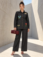 Charcoal Black Lego Cross-Stitch Co-ord Set in Cotton Denim