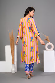 Yellow Bold Floral Printed Muslin Kurta Set