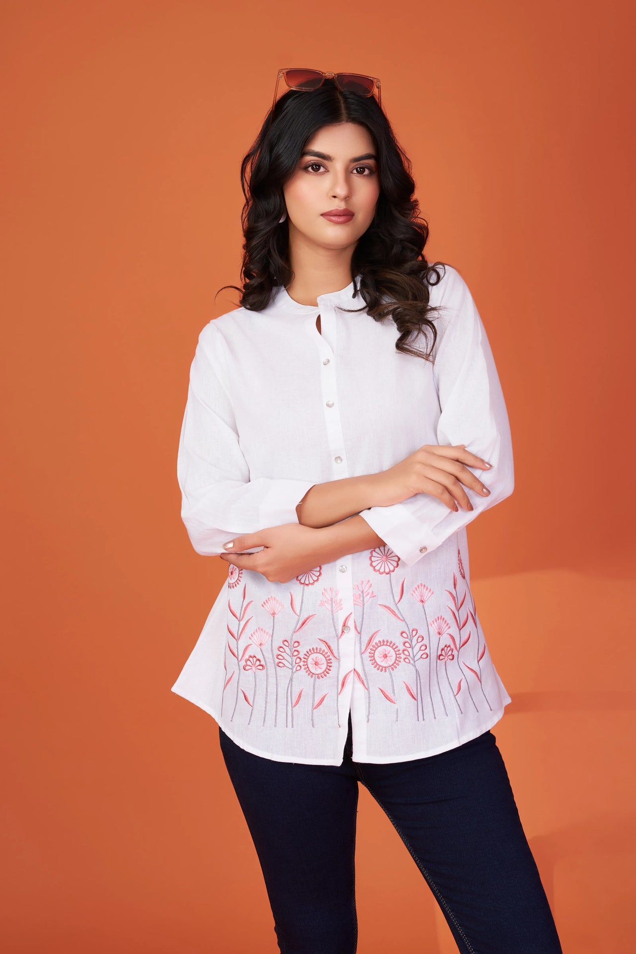 White Rose Embroidered Shirt Kurta