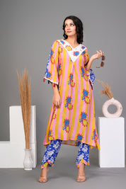 Yellow Bold Floral Printed Muslin Kurta Set