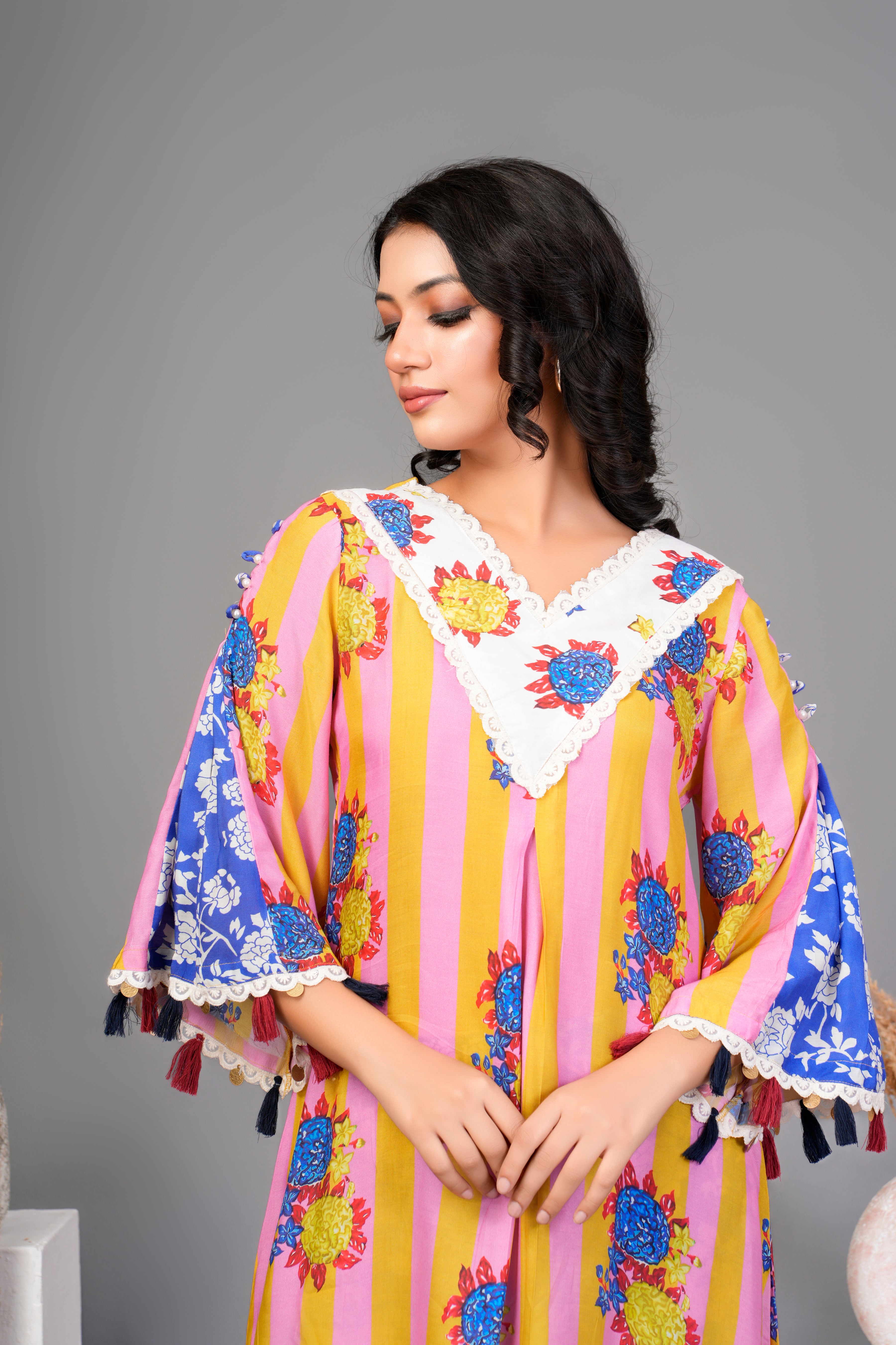 Yellow Bold Floral Printed Muslin Kurta Set