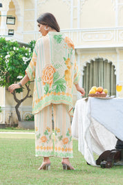 Yellow Multicolor Printed Crepe Kaftan Co-ord Set