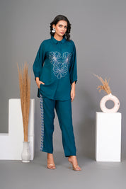 Peacock Green Embroidered Shirt With Pant