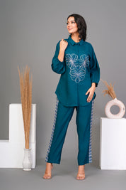 Peacock Green Embroidered Shirt With Pant