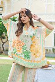 Yellow Multicolor Printed Crepe Kaftan Co-ord Set