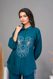 Peacock Green Embroidered Shirt With Pant