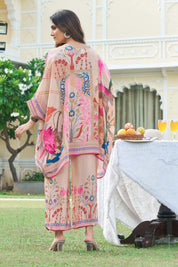 Peach Printed Crepe Kaftan Co-ord Set