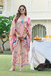 Peach Printed Crepe Kaftan Co-ord Set