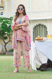 Peach Printed Crepe Kaftan Co-ord Set