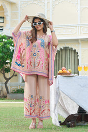 Peach Printed Crepe Kaftan Co-ord Set