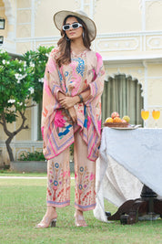 Peach Printed Crepe Kaftan Co-ord Set