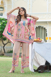 Peach Printed Crepe Kaftan Co-ord Set