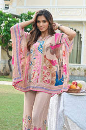 Peach Printed Crepe Kaftan Co-ord Set