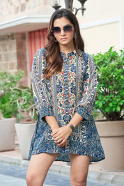 Blue Mosaic Handblock Tunic in Viscose Silk