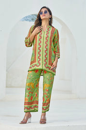 Green Muslin Embellished Co-ord Set