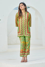 Green Muslin Embellished Co-ord Set