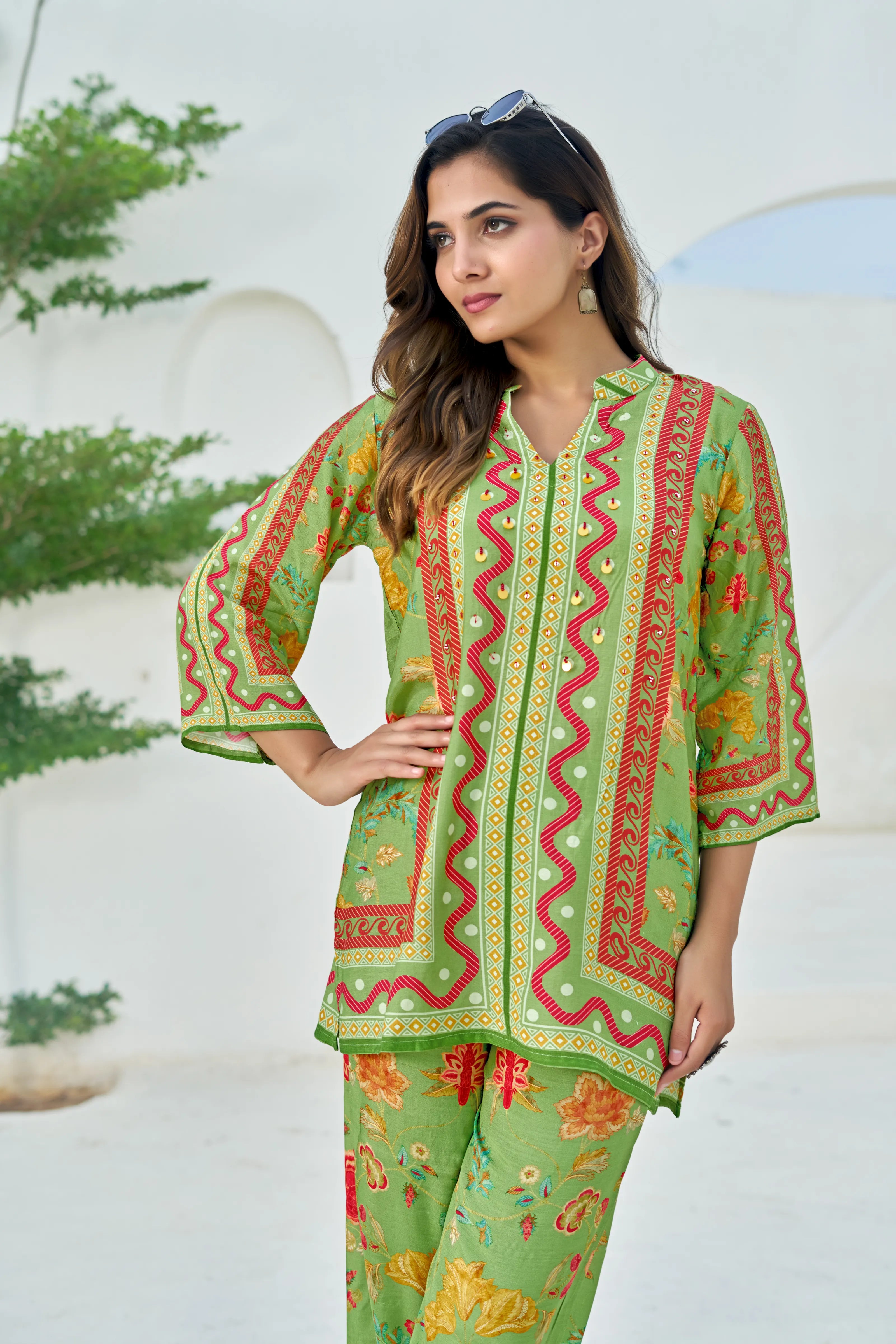 Green Muslin Embellished Co-ord Set