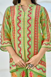 Green Muslin Embellished Co-ord Set