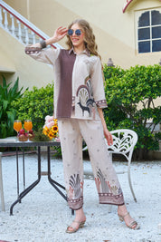 Beige & Brown Art-Inspired Viscose Co-ord Set
