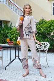 Beige & Brown Art-Inspired Viscose Co-ord Set