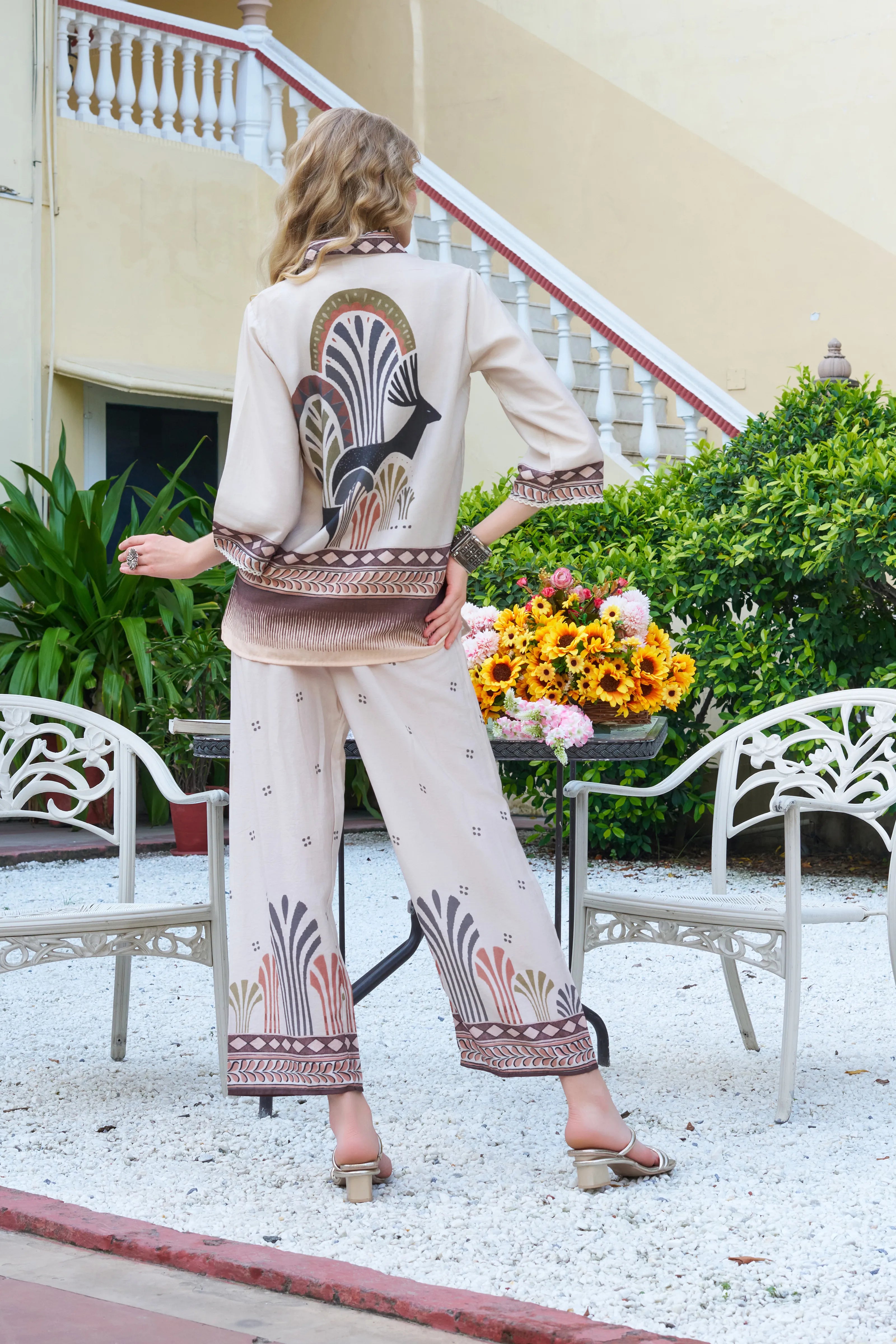 Beige & Brown Art-Inspired Viscose Co-ord Set