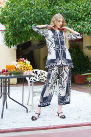 Black & Off-White Coconut Tree Abstract Printed Crepe Co-ord Set