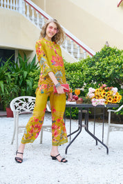 Mustard Base Multicolor Print Co-ord Set in Viscose Muslin