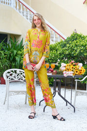 Mustard Base Multicolor Print Co-ord Set in Viscose Muslin