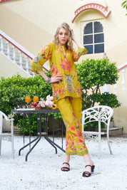Mustard Base Multicolor Print Co-ord Set in Viscose Muslin