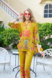 Mustard Base Multicolor Print Co-ord Set in Viscose Muslin