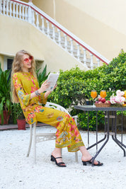 Mustard Base Multicolor Print Co-ord Set in Viscose Muslin