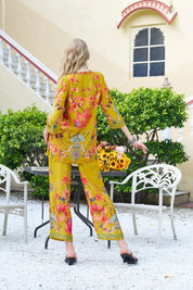 Mustard Base Multicolor Print Co-ord Set in Viscose Muslin