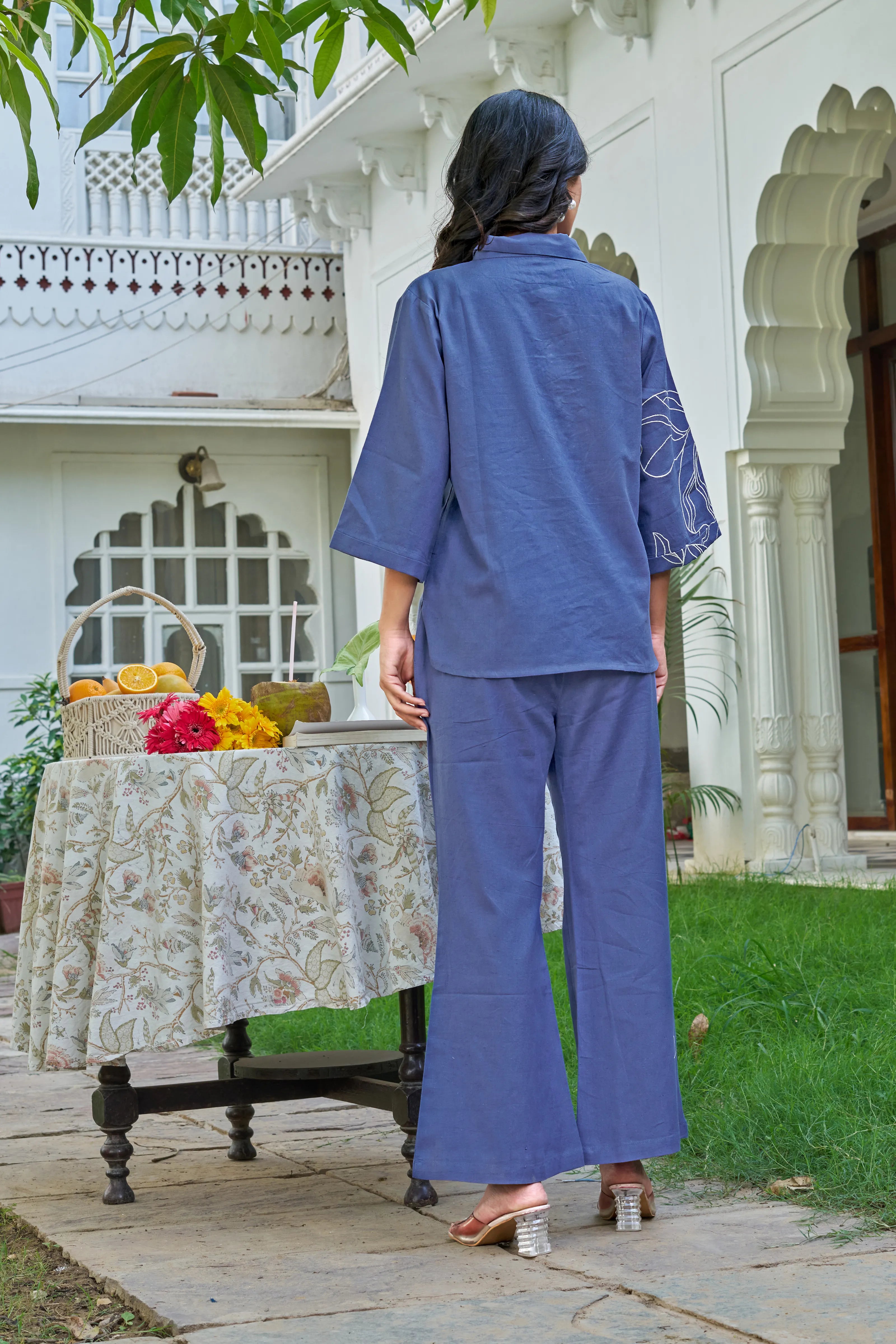 Yale Blue Embroidered Cotton Flex Co-ord Set