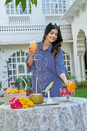 Yale Blue Embroidered Cotton Flex Co-ord Set