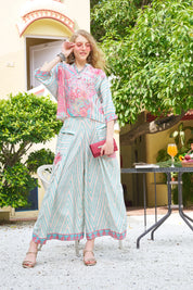 Pink & Blue Paisley Pop Co-ord Set in Viscose Silk