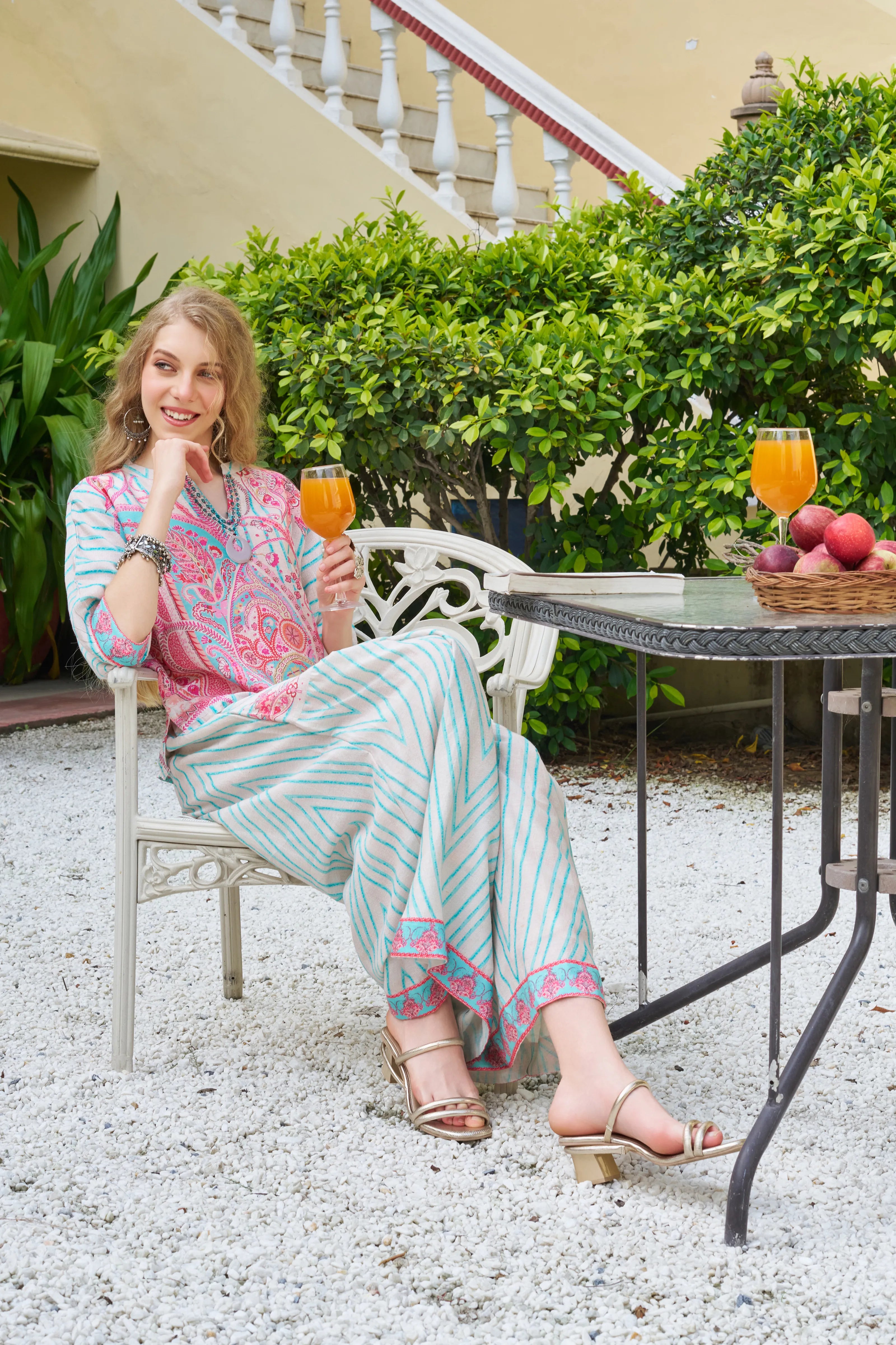 Pink & Blue Paisley Pop Co-ord Set in Viscose Silk