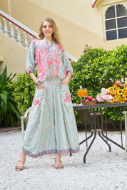 Pink & Blue Paisley Pop Co-ord Set in Viscose Silk